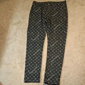 Black Patterned Men’s Pants with Logo Print